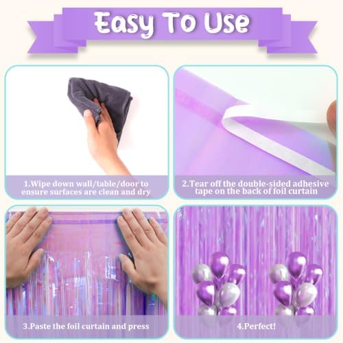 Voircoloria Iridescent Purple Fringe Backdrop Curtains, 3.3x8.2ft, 3 Pack - Image 3