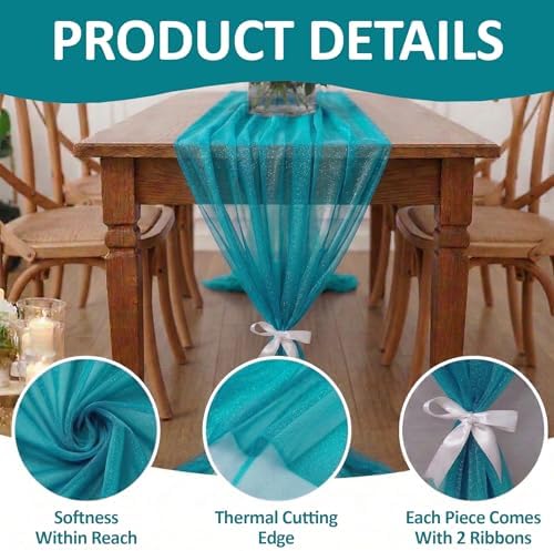 Pack of 25 Chiffon Table Runners 29 x 120 Inch, 14FT Long - Peacock Blue - Image 5