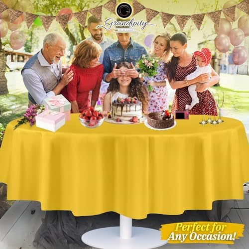 Grandipity Plastic Table Cloth Disposable 12 Pack 84" Round Yellow - Image 6