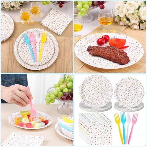 Newtay 96 Pcs Donut Plates Napkins Sprinkles Birthday Party Tableware Set - Image 5
