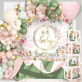 Baby in Bloom Baby Shower Decorations for Girl, Sage Green and Pink Party Supplies with 4pcs Balloon Boxes, "Welcome Baby Girl" Backdrop, Floral Tablecloth, 70pcs Balloon Garland Arch Kit by Jenlion