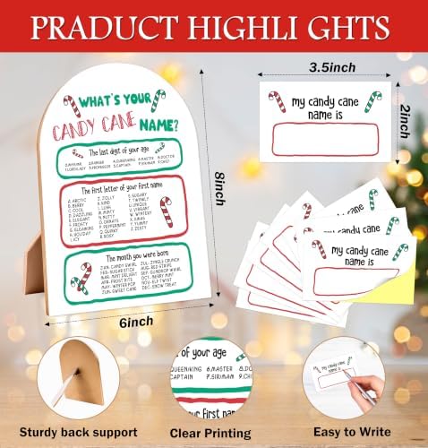 Christmas What's Your Candy Cane Name Game, Winter Holiday Party Decor Sign - Image 2