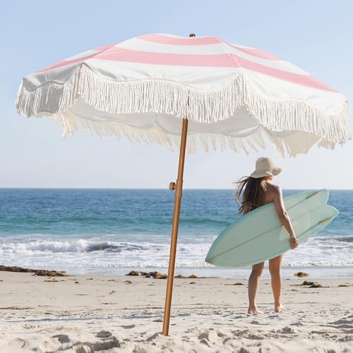 AMMSUN Boho Fringe Umbrella, 6.5ft Outdoor Umbrella with Tassel - Image 3