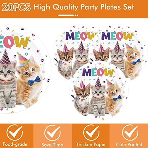41Pcs Cat Theme Party Supplies - Kitten Birthday Party Decorations Include 20 Paper Plates, 20 Napkins and 1 Tablecloth - Image 3