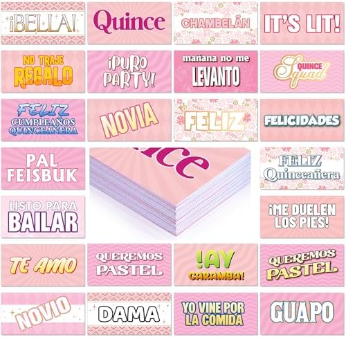Beeveer 24 Designs Quinceanera Photo Booth Props, Double Sided PVC Signs by Beeveer