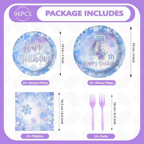 96Pcs Frozen Party Supplies Plates Winter Onderland 4th Birthday Plates - Image 5