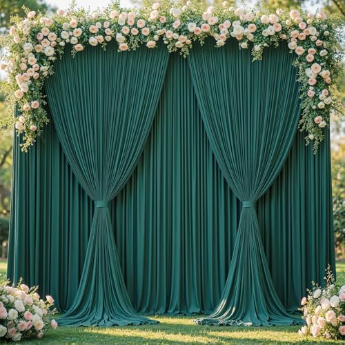 20x10ft Hunter Green Backdrop Curtain Panels for Parties - Wrinkle Free Polyester Photo Curtain Backdrop Wedding Back Drop Fabric Drapes for Party Decorations Background for Photography by WishCare
