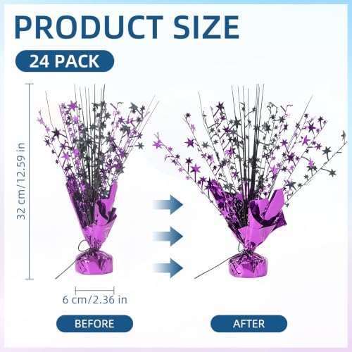 24 Pack Black Purple Metallic Foil Spray Centerpiece Star Table Decoration Burst Table Centerpieces for Birthday Graduation New Year Halloween Party Supply (Black Purple) - Image 3