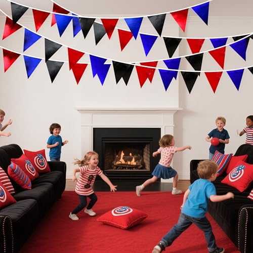 Navy Blue Red Black Party Decorations Metallic Fabric Triangle Pennant Banner Flag Bunting Garland for Graduations Birthday Retirement 4th of July USA Patriotic Veterans Party Decorations Supplies - Image 4