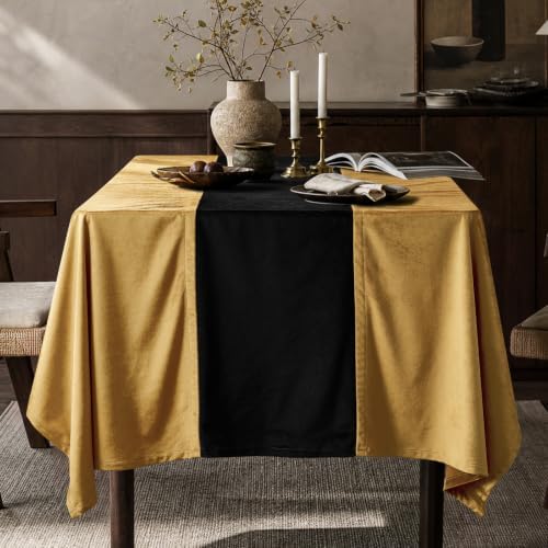 Gold and Black Velvet Tablecloths Rectangular: Luxury Christmas Table Cloth by OMMATO