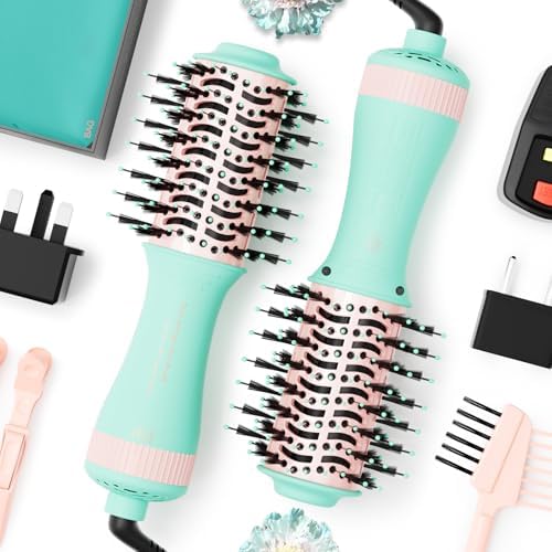 Travel Dual Voltage Hair Dryer Brush,Portable Mini Hot Air Blow Dryer Straightener & Curler,Titanium Oval Blowout Styler Volumizer Tools,Auto Cepillo Secador De Cabello International Travel Essentials by MayAllDreamsRealizedEndingMisfortuneInAuspicious