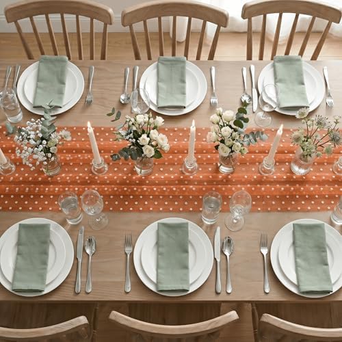 Artoid Mode Caramel Gauze Flocking Beige Dots Table Runner 10FT,Fall Sheer Dining Table Decor for Wedding Anniversary Holiday Birthday Home Party - Image 5