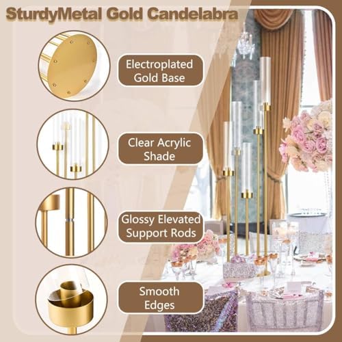 6PCS 5 Arm Gold Candle Holders for Wedding Table Centerpieces,39.37'' Tall - Image 3