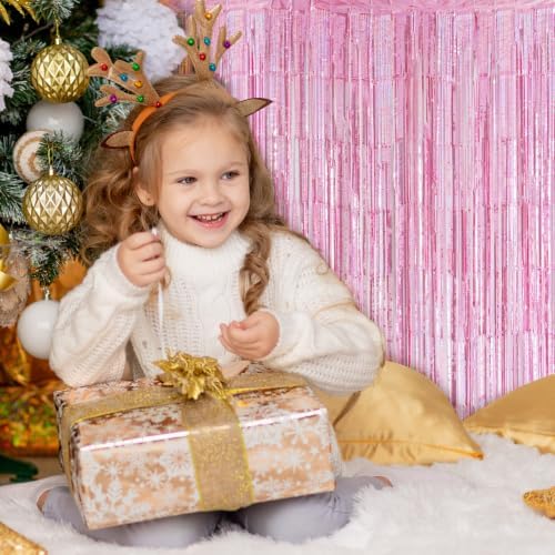 5 Pack Pink Foil Curtain Backdrop 3.2ft x 9.8ft Metallic Tinsel Foil Fringe Curtains Streamer Photo Booth Backdrop for Birthday Party Engagement Bachelorette Party Decorations (Sparkle Pink) - Image 6