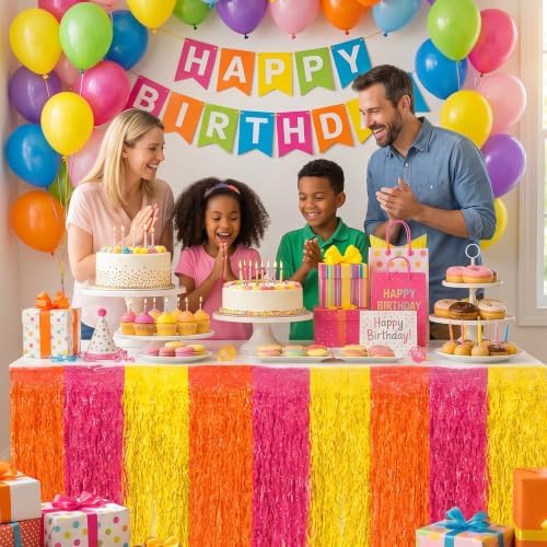 Birthday Decorations - 2 Pack Orange Yellow Pink Wavy Foil Table Skirts - Image 5