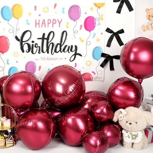 12PCS Burgundy Red Round Foil Balloons 22" 15" 10" Large Chrome Red Balloon - Image 3