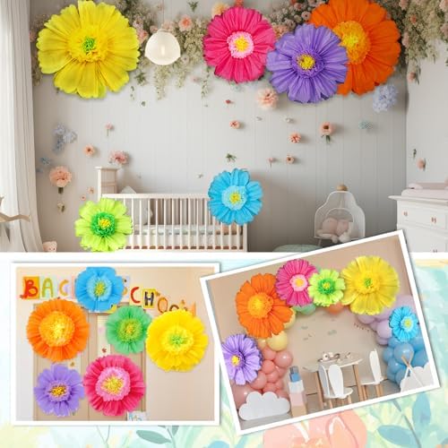 Giegxin 6 Pcs 39.3", 31.5", 24" Mexican Giant Paper Flowers Wall Decor - Image 6