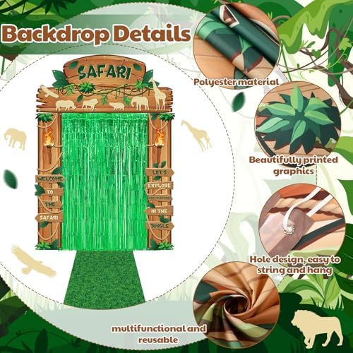 VitalCozy 7 Pcs Safari Jungle Party Decor, Entryway Decor Photo Background - Image 3