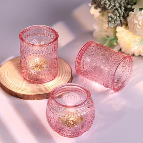DARJEN 24Pcs Pink Votive Candle Holders- Glass Candle Holders Bulk for Flameless LED Tea Waxes, Romantic Candle Holder for Wedding Decor, Various Parties & Dinner Table (Pack of 3) - Image 5