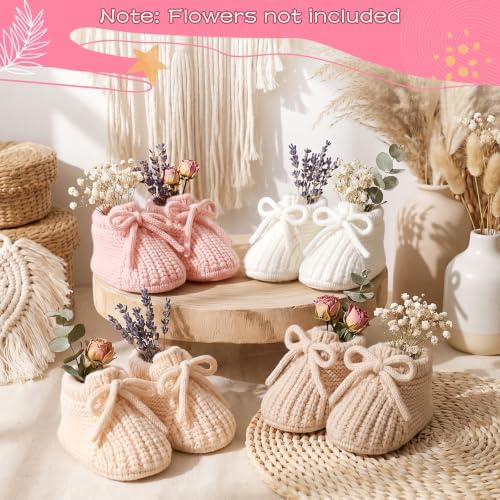 Tranqun 4 Sets Baby Booties Centerpiece No Floral DIY,Low Top,Pink - Image 4