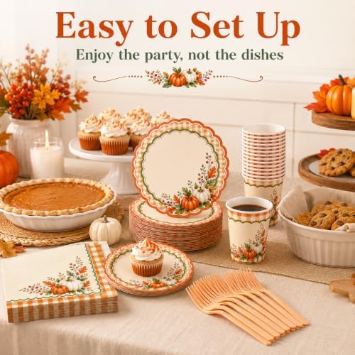 Fall Party Tableware Set, 128 PCS, Serves 24 for Thanksgiving - Image 5