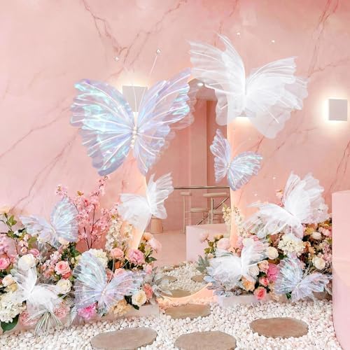 10 Pcs 24'' 20'' 12'' Large Laser White Pearl Butterfly Decoration 3 Sizes - Image 3