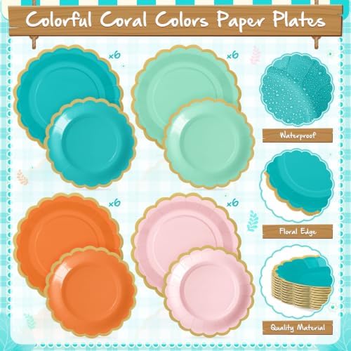 Mimorou 169 Pcs Tropical Coral Plates and Napkins Party Supplies for 24 - Image 4