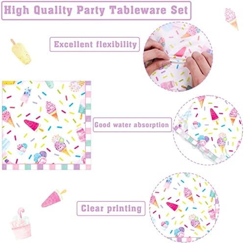 chiazllta 96Pcs Sweet One Ice Cream 1st Birthday Party Paper Plates and Napkins Supplies, Ice Cream First Birthday Tableware Decorations for Party Favors 24 Guests - Image 3