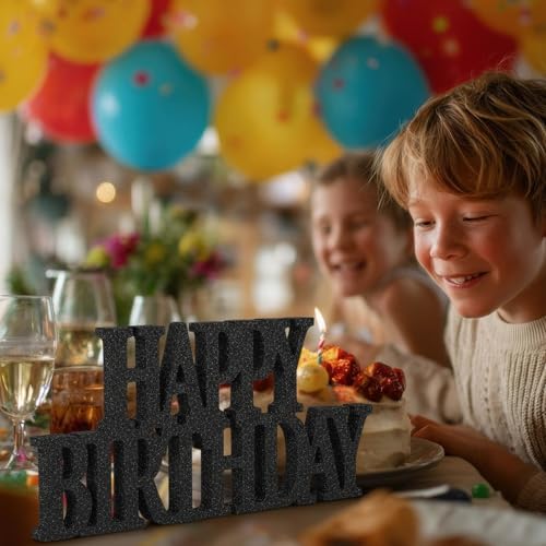 Novabright Happy Birthday Sign, Black, Glitter - Image 4
