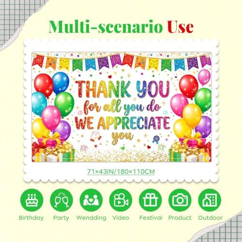 Appreciate You Banner Decorations, White Thank You for All You Do Backdrop Banner, Reusable Anti-Tear Fabric Background with 6-Meter Hanging Rope, Office Employee Staff Teacher Appreciation Party Supplies 71x43Inch - Image 2