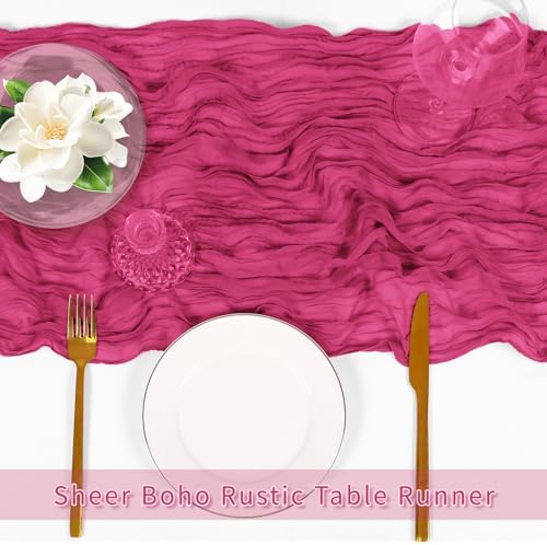 3 Pack Hot Pink Cheesecloth Table Runner, 17 x 108 inch, Semi Sheer Boho Cheese Cloth Fabric Table Runner Bulk for Wedding, Birthday, Party, Holiday, Home Decor (Hot Pink) - Image 5