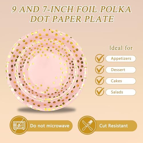 150 Pcs Pink and Gold Paper Plates Party Supplies,Serves 50 Guests 7" 9" Pink Gold Plates and Gold Plastic Forks,Disposable Paper Tableware Set for Birthday Wedding Bridal Shower Decorations - Image 3