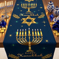 Hanukkah Decorations - Navy Blue Gold Hanukkah Table Runner by OHOME