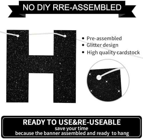 BEISHIDA Pre-Strung Glitter Black Happy Birthday Banner Party Decoration - Image 2