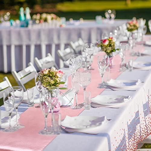 Breling 24 Pack White and Rose Gold Tablecloths and Satin Table Runner Set - Image 6