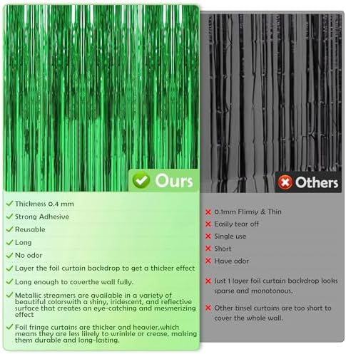 Green Tinsel Backdrop Curtains - 2 Pack Foil Fringe Streamers Photo Backdrop for 2027 World Soccer Cup Party Decorations | Soccer Football Theme Birthday Dinosaur Animal Party Wall Decor - Image 2