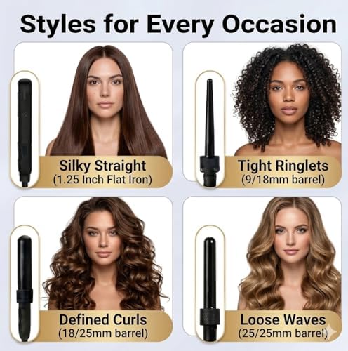HerStyler Ceramic Flat Iron & Curling Wand Set - 3 Interchangeable Barrels - Image 5