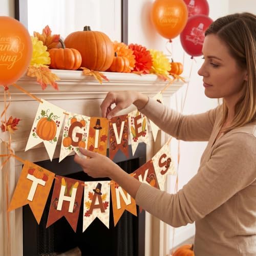 Thanksgiving and Friendsgiving Party Decorations Set, Autumn Fall Harvest Decor Supplies with Festive Banners, Hanging Swirls and Seasonal Ornaments for Home Celebration - Image 5