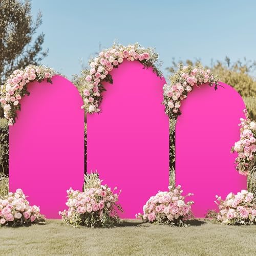 Hot Pink Arch Backdrop Cover Set of 3 (7.2FT,6FT,6FT) Spandex 2-Sided Round Top Chiara Fitted Wedding Arch Cover Fuchisia Backdrop for Wedding Birthday Party Arch Stand Decoration - Image 5