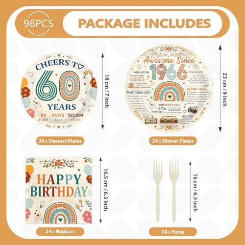96Pcs Awesome Since 1966 Birthday Party Decorations Serves 24 - Image 2
