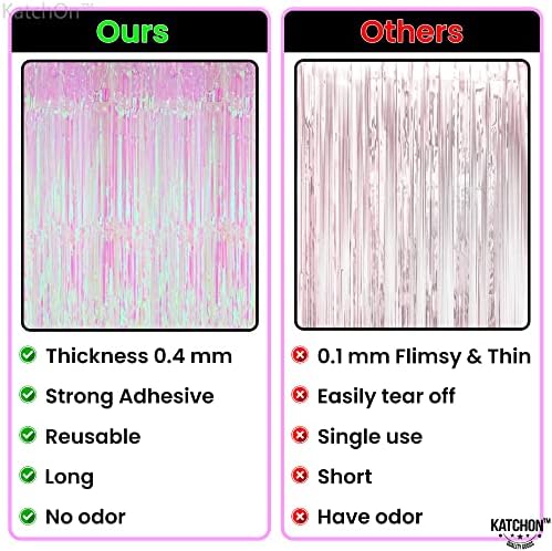 KatchOn Iridescent Pink Backdrop Curtain - 3.2x8 Ft, Pack of 2 Bridal Decor - Image 4