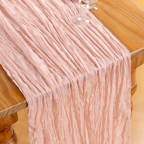DeZerlor Dusty Pink Cheesecloth Table Runners 4 Pack Summer Boho Runners - Image 4