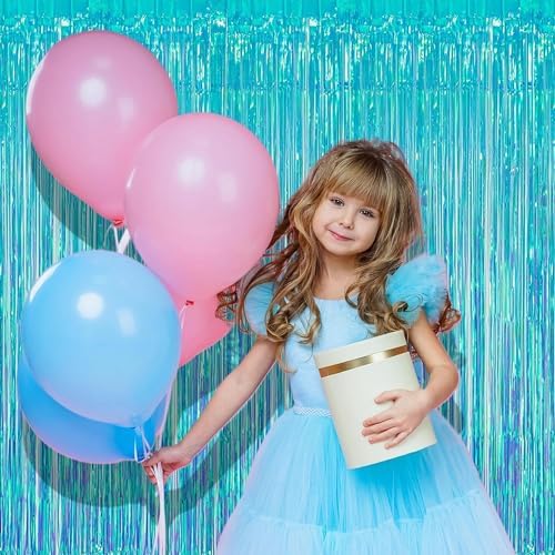 BRAVESHINE Iridescent Blue Fringe Curtains | Holographic Tinsel Backdrop - Image 6