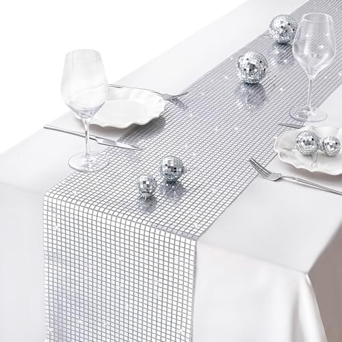 MoKoHouse Glitter Disco Party Table Runner: 8 Packs 13 x 72 Inches - Silver Mirror Sequin Table Runners for Retro 70s 80s Theme Disco Ball Birthday Bachelorette Dance Party Supplies Table Decorations - Image 6
