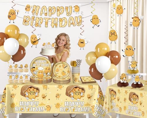Potato Party Decorations Serves 25, 213Pcs Cute Cartoon Potato Plates, Banner, Cups, Cake Topper, Cupcake Topper, Disposable Table Cloth, Paper Material - Image 2