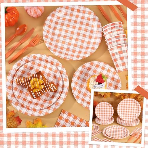 NatNarr 175 Pcs Orange Gingham Party Supplies Set For 25 Guests - Image 5