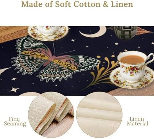 Magic Moon Moth Table Runner Gothic Butterfly Boho Moon Stars Herb Fall Seasonal Autumn Dinner Runner for Farmhouse Party Holiday Home Kitchen Dining Table Decoration 13"x60" - Image 5