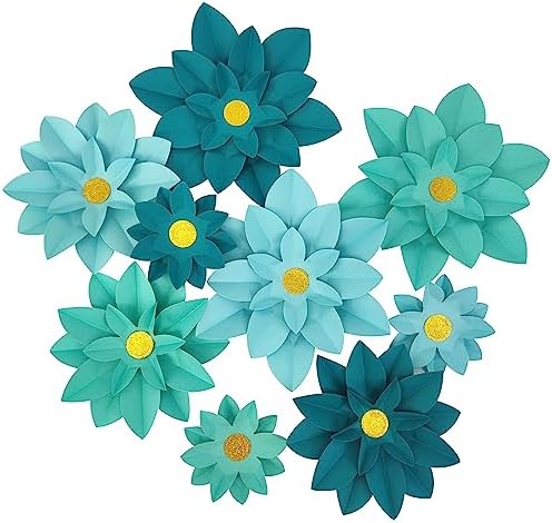 Turquoise Paper Flower for Wall Wedding Party Birthday Celebration Backdrop Decoration Pack of 9 by Mybbshower