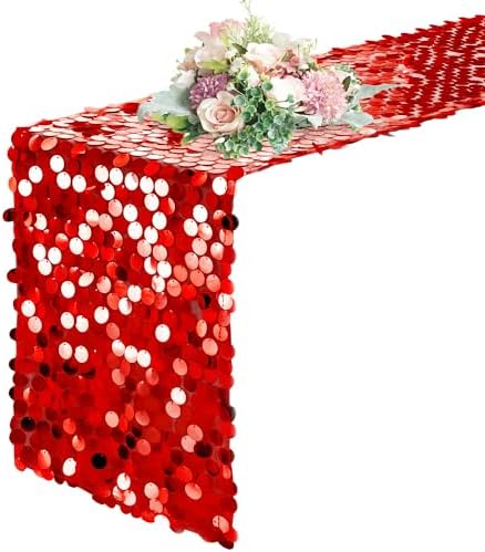 Pufogu 12 "x 108" Sequin Table Runner, Red Glitter Premium Big Sequin Table Runners, Rectangle Table Runner for Halloween, Christmas, Wedding Party, Birthday Party, Banquet Decor (1 Pack). by Pufogu