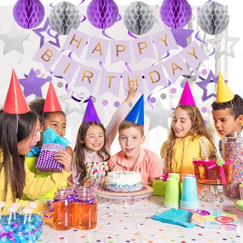 meowtastic Birthday Decorations Happy Birthday Banner with Honeycomb Balls - Image 3